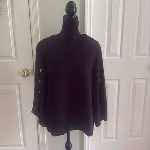 Chico’s Black Silver Button Sleeve Blouse- Size 2 (XL)